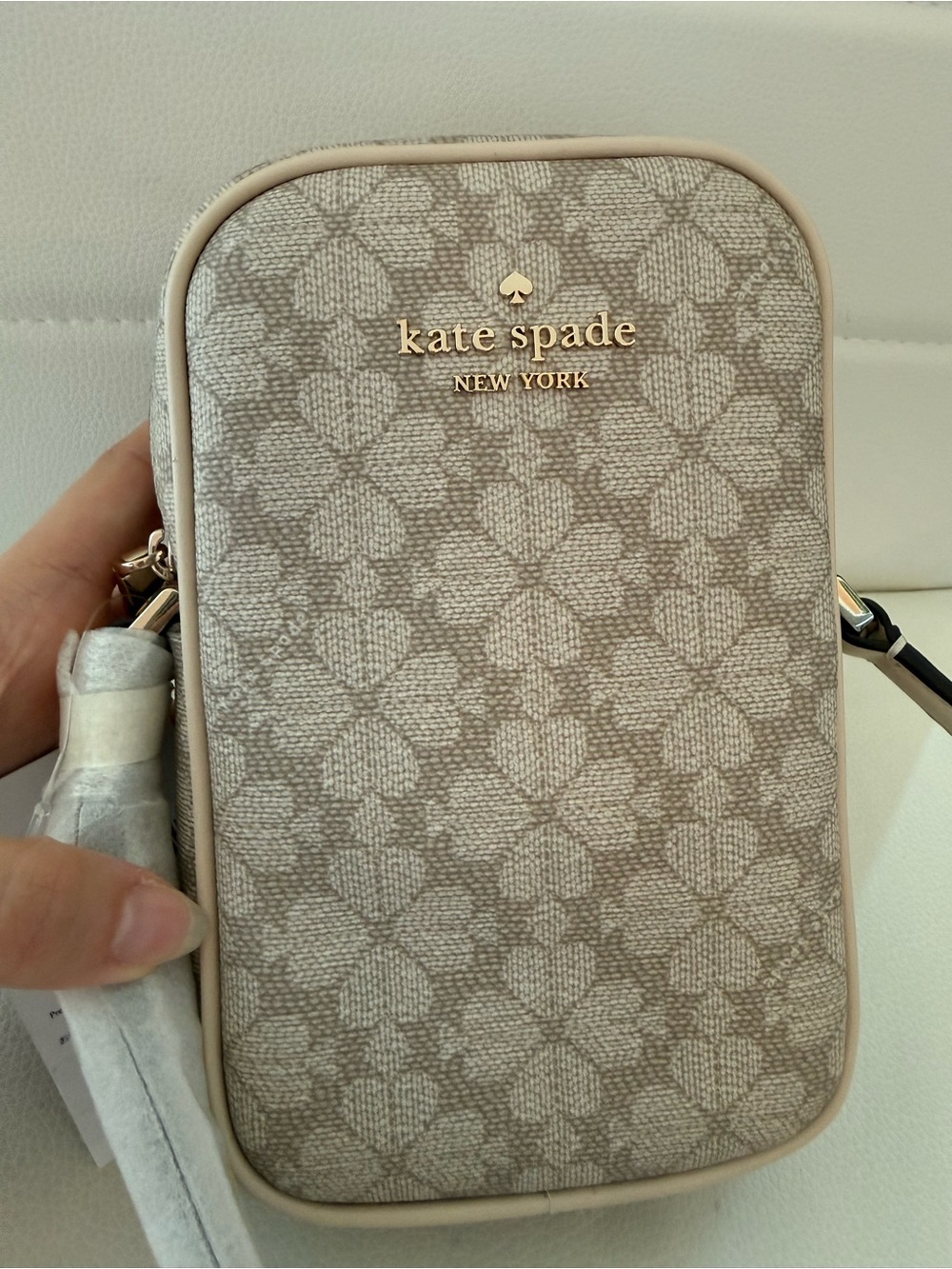 Kate Spade Flower North South Phone Crossbody Dark Biege